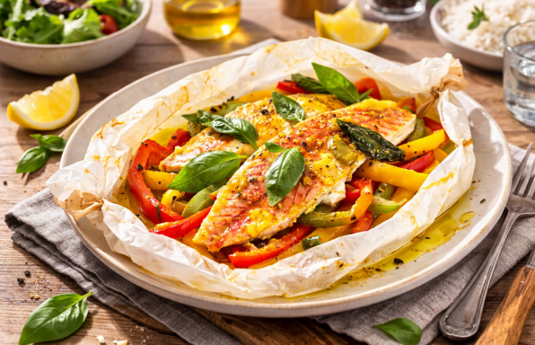 Papillotes de rouget au curry et poivrons vapeur au Cookeo