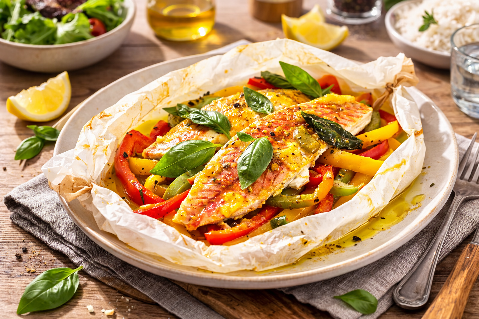 Papillotes de rouget au curry et poivrons vapeur au Cookeo