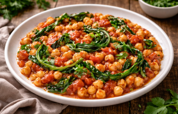 Pois chiches fondants à la tomate & épinards au Cookeo