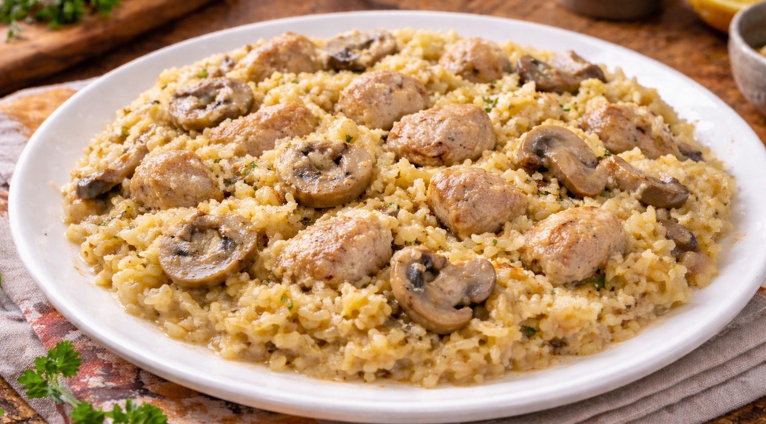 Porc colombo crémeux aux champignons et riz au Cookeo