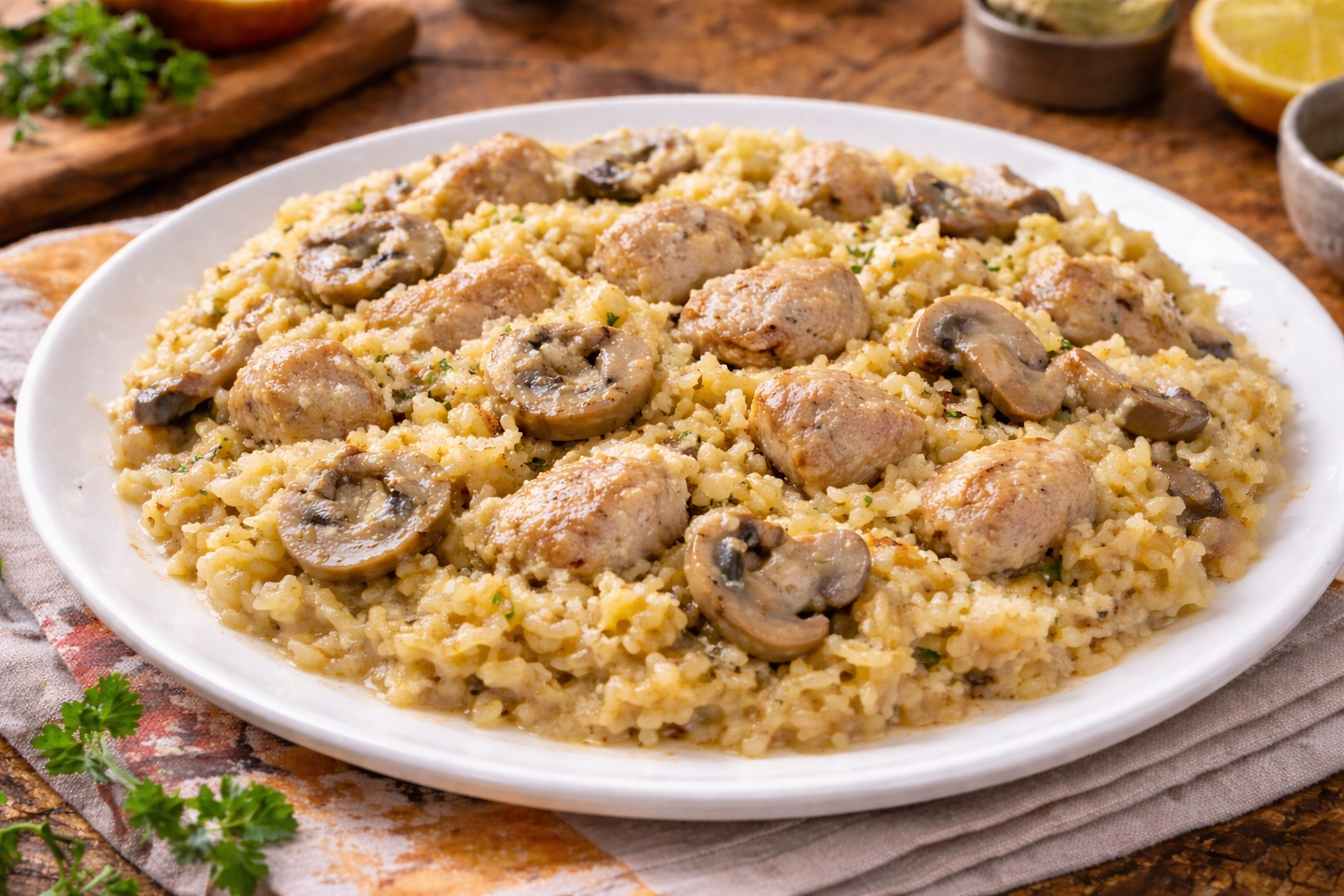Porc colombo crémeux aux champignons et riz au Cookeo