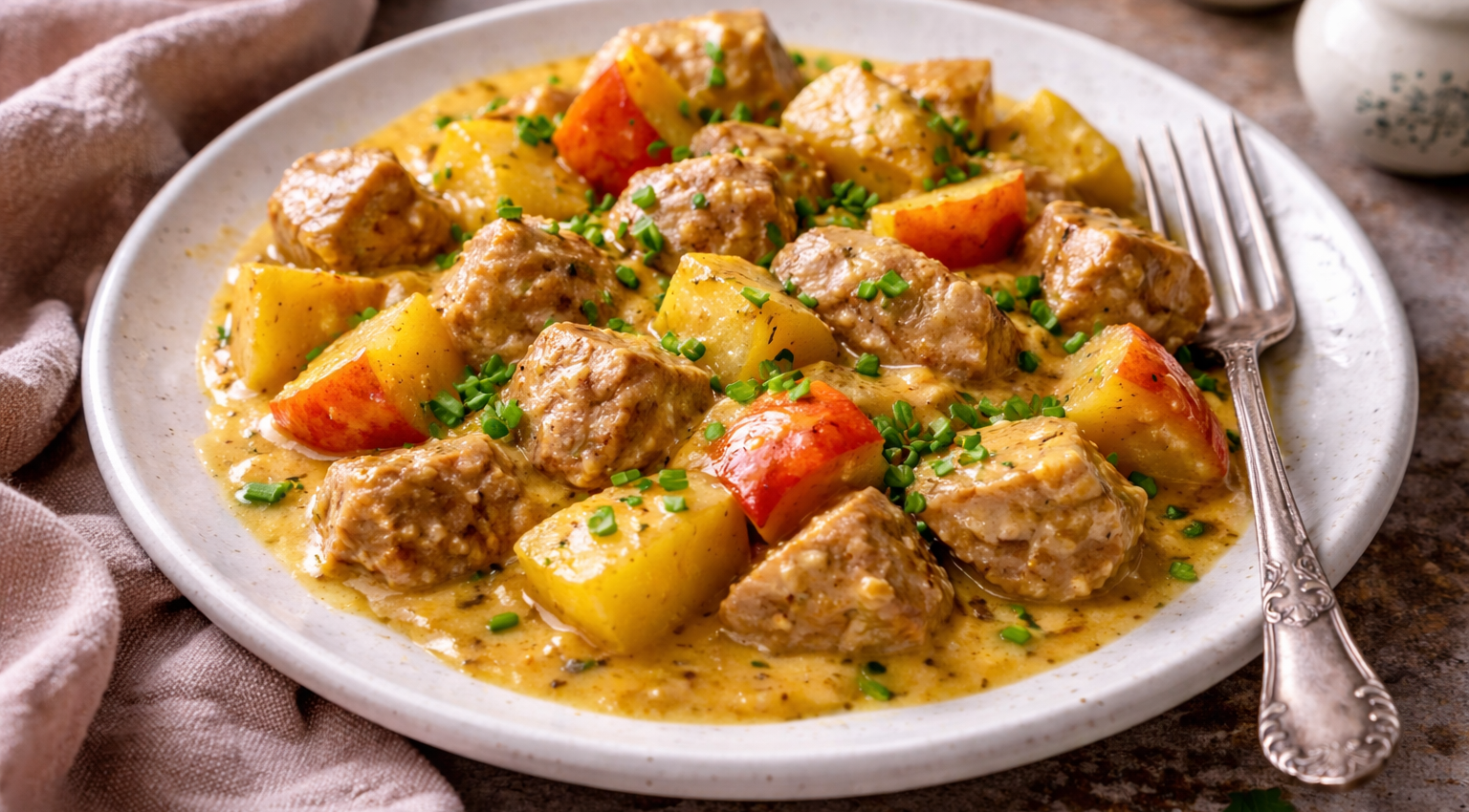 Porc fondant au coco et pommes parfumées