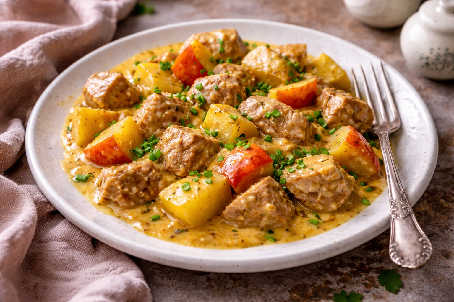 Porc fondant au coco et pommes parfumées