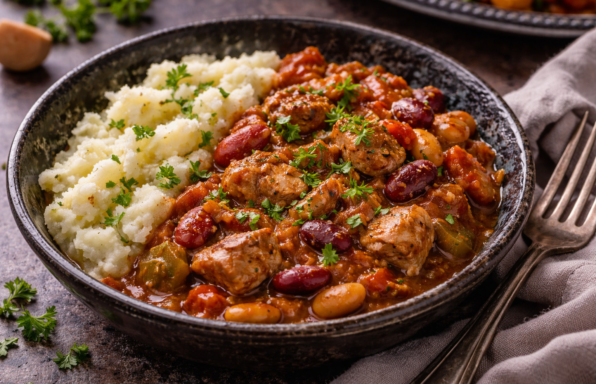 Porc mijoté aux épices et trois haricots