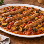 Poulet & chipolatas express à la ratatouille en conserve à l'autocuiseur cookéo