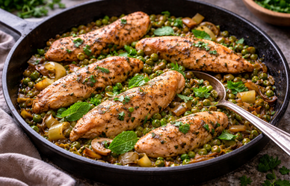 Poulet doré aux légumes fondants et herbes fraîches