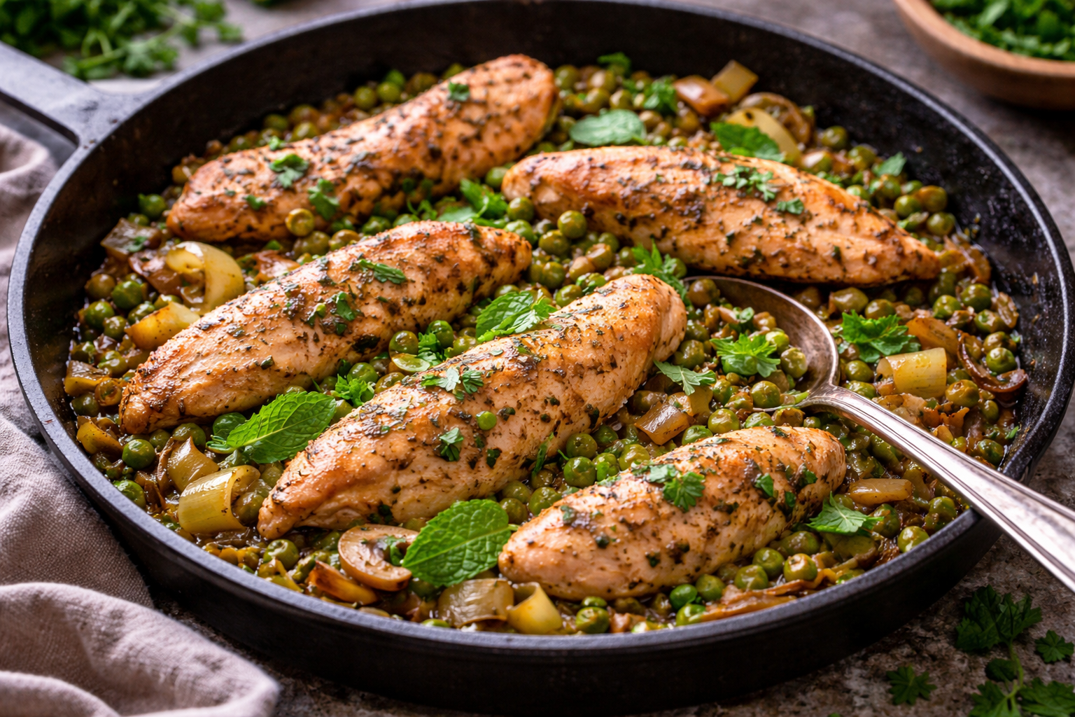 Poulet doré aux légumes fondants et herbes fraîches