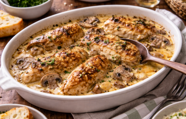 Poulet fondant au gouda affiné et crème onctueuse