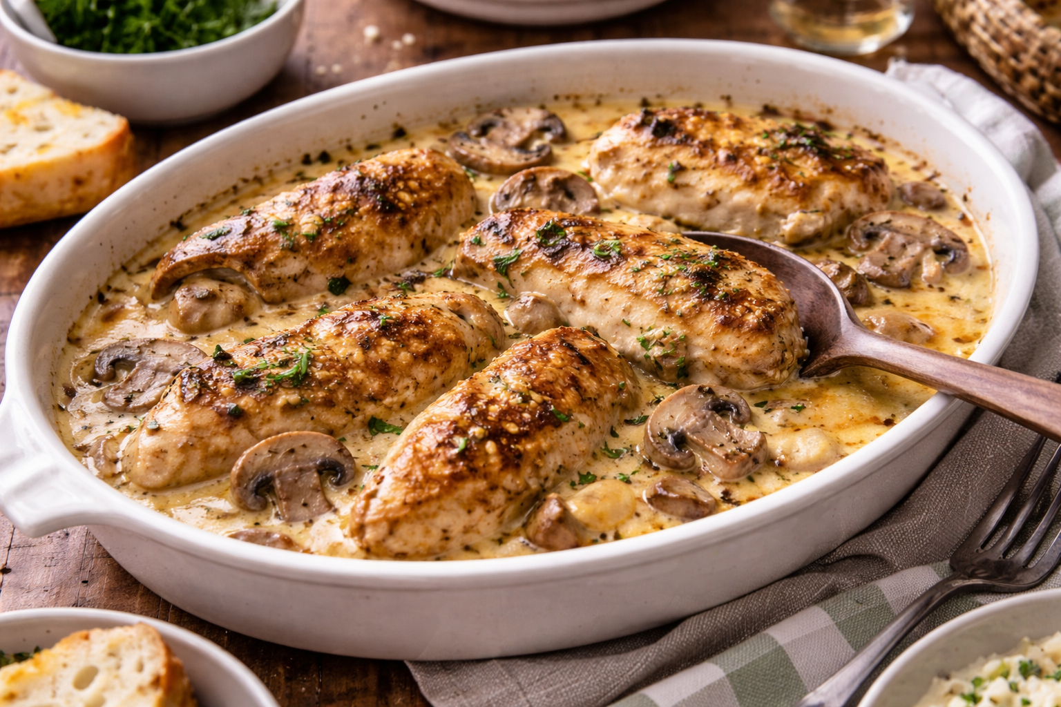 Poulet fondant au gouda affiné et crème onctueuse