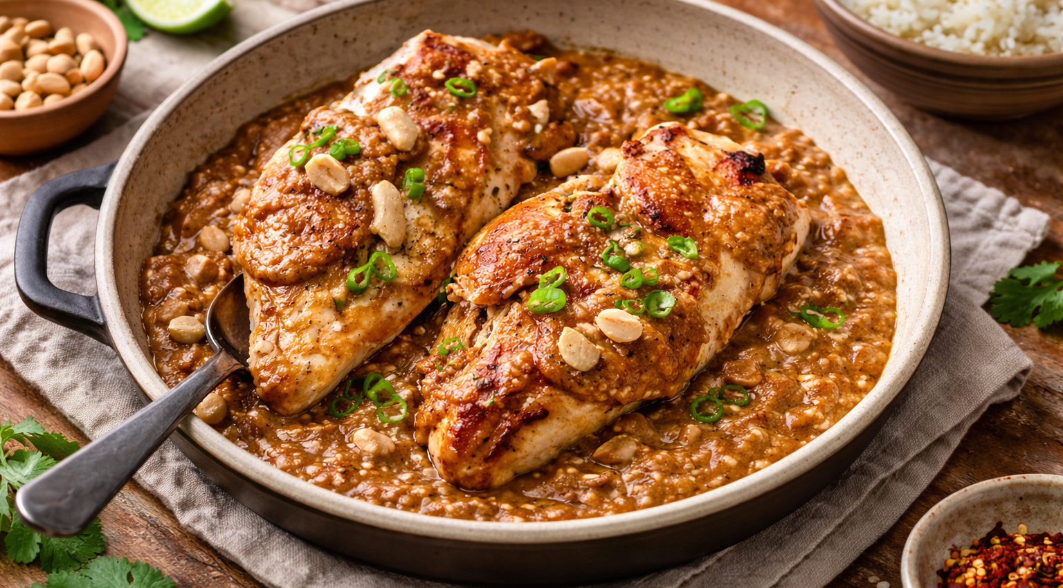 Poulet fondant à la sauce miso et cacahuète au Cookeo