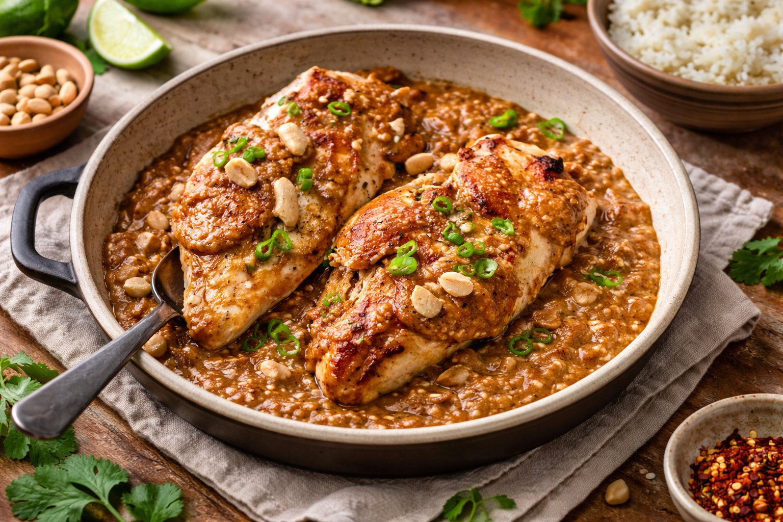 Poulet fondant à la sauce miso et cacahuète au Cookeo