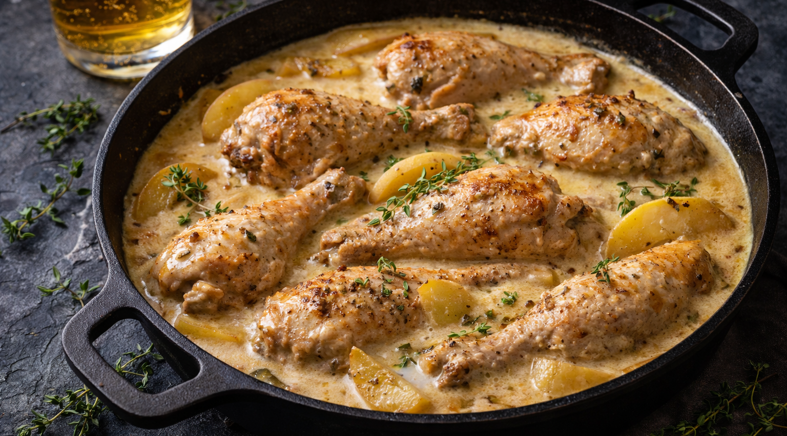 Poulet normand crémeux aux pommes fondantes