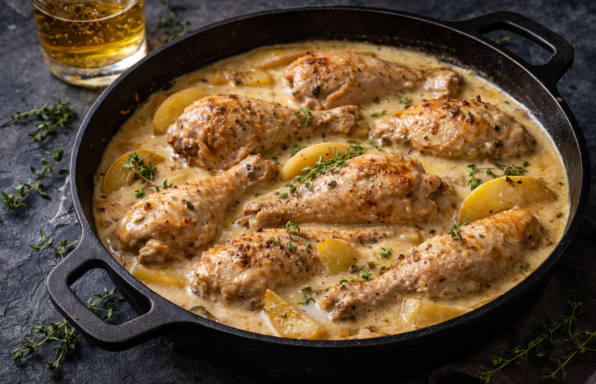 Poulet normand crémeux aux pommes fondantes