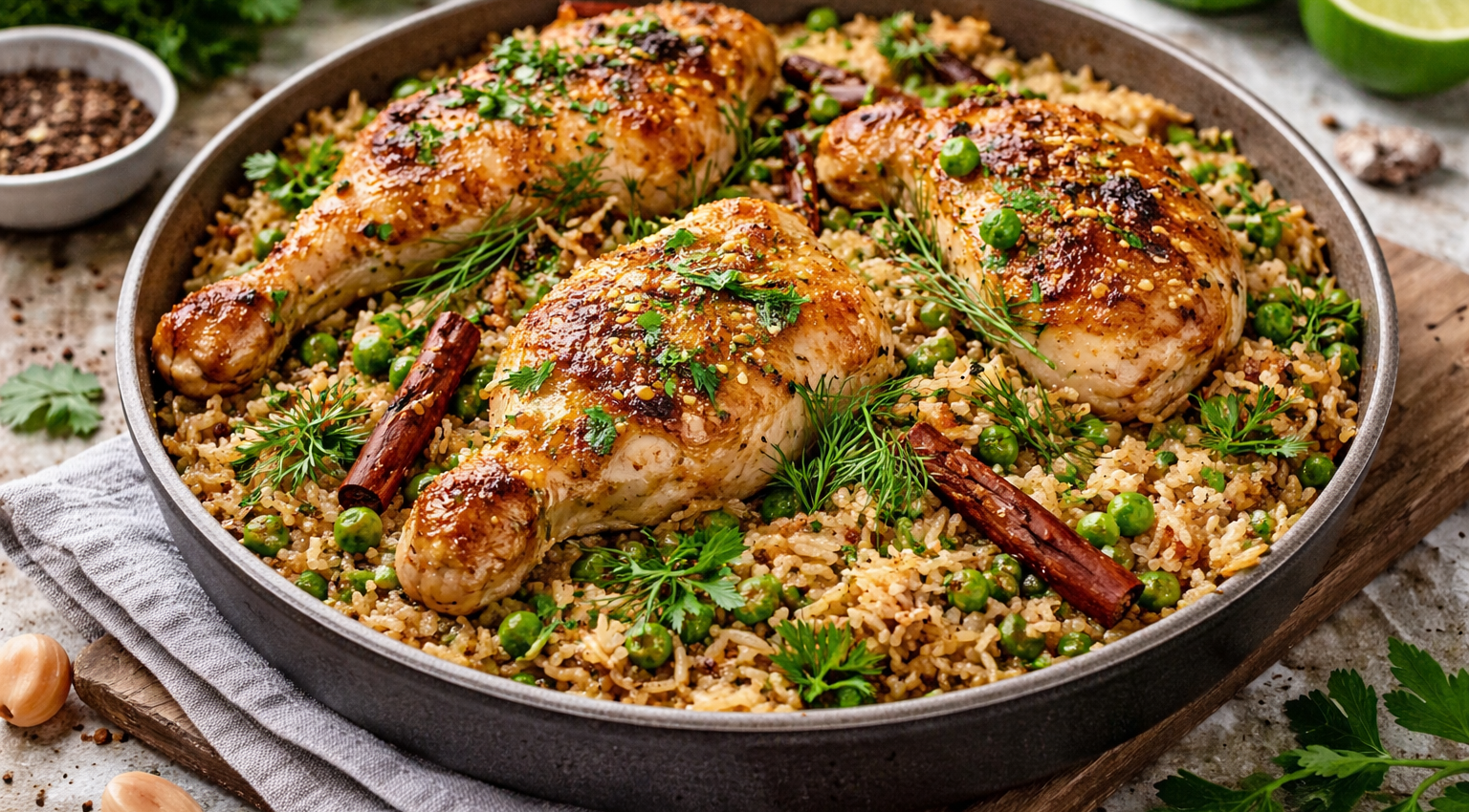 Poulet parfumé au riz et petits pois façon Cookeo