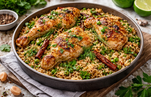Poulet parfumé au riz et petits pois façon Cookeo