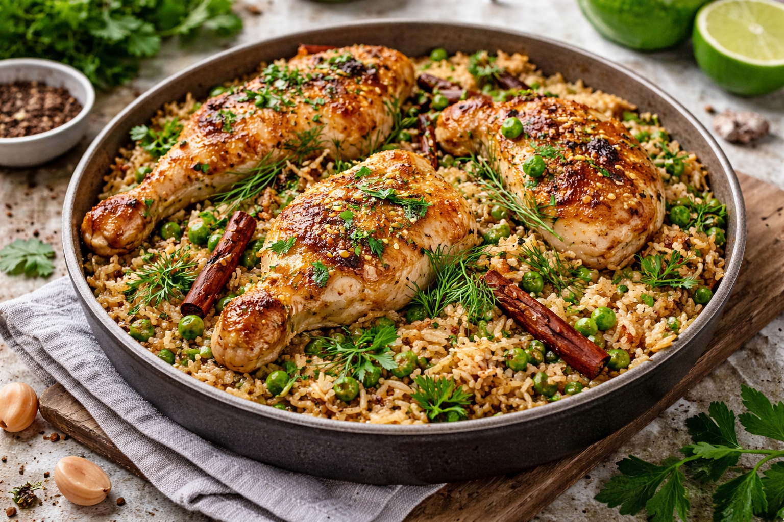 Poulet parfumé au riz et petits pois façon Cookeo