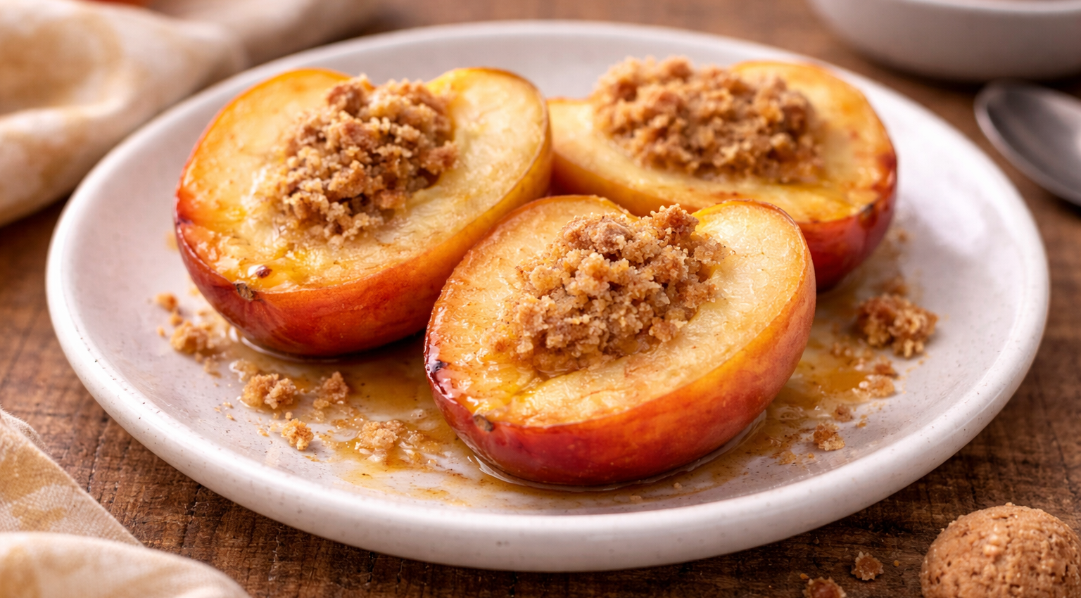 Pêches vapeur au miel et amaretti au Cookeo