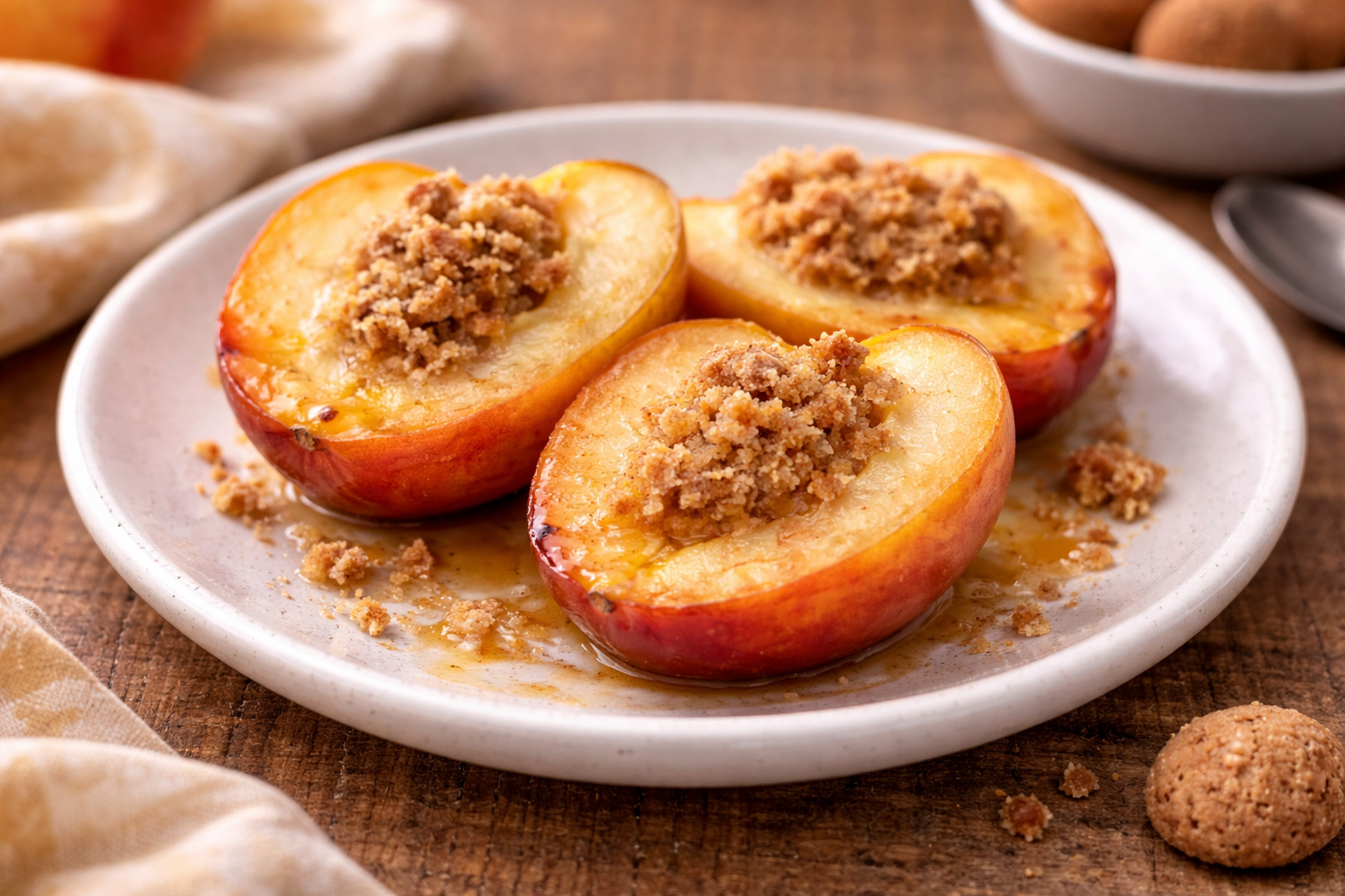 Pêches vapeur au miel et amaretti au Cookeo