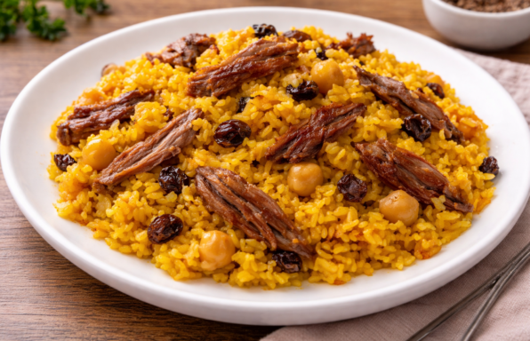Riz au confit de canard, pois chiches et raisins au cookeo