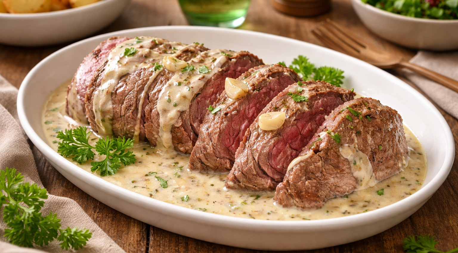 Rôti de bœuf au Cookeo, sauce ail & fines herbes ultra crémeuse