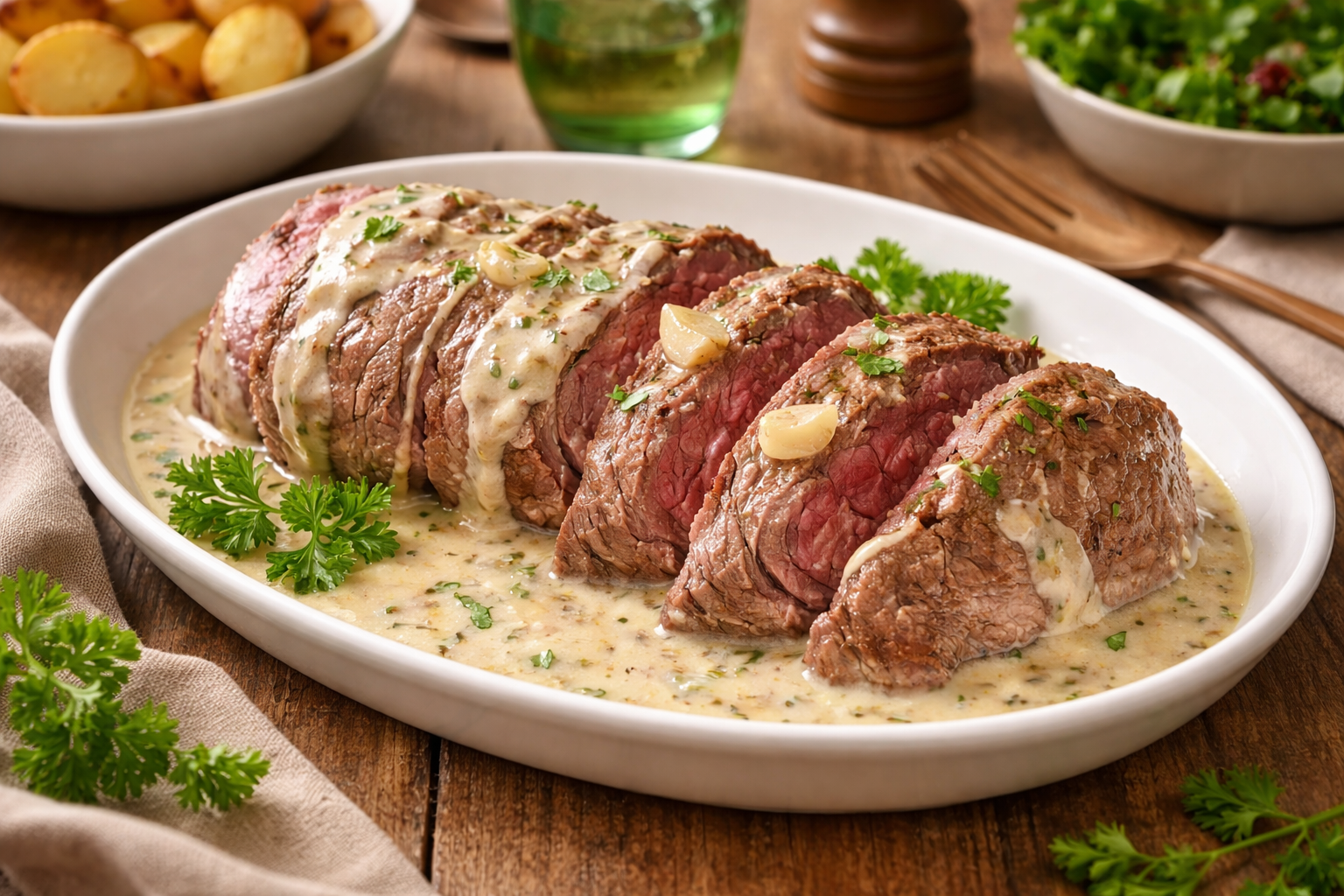 Rôti de bœuf au Cookeo, sauce ail & fines herbes ultra crémeuse