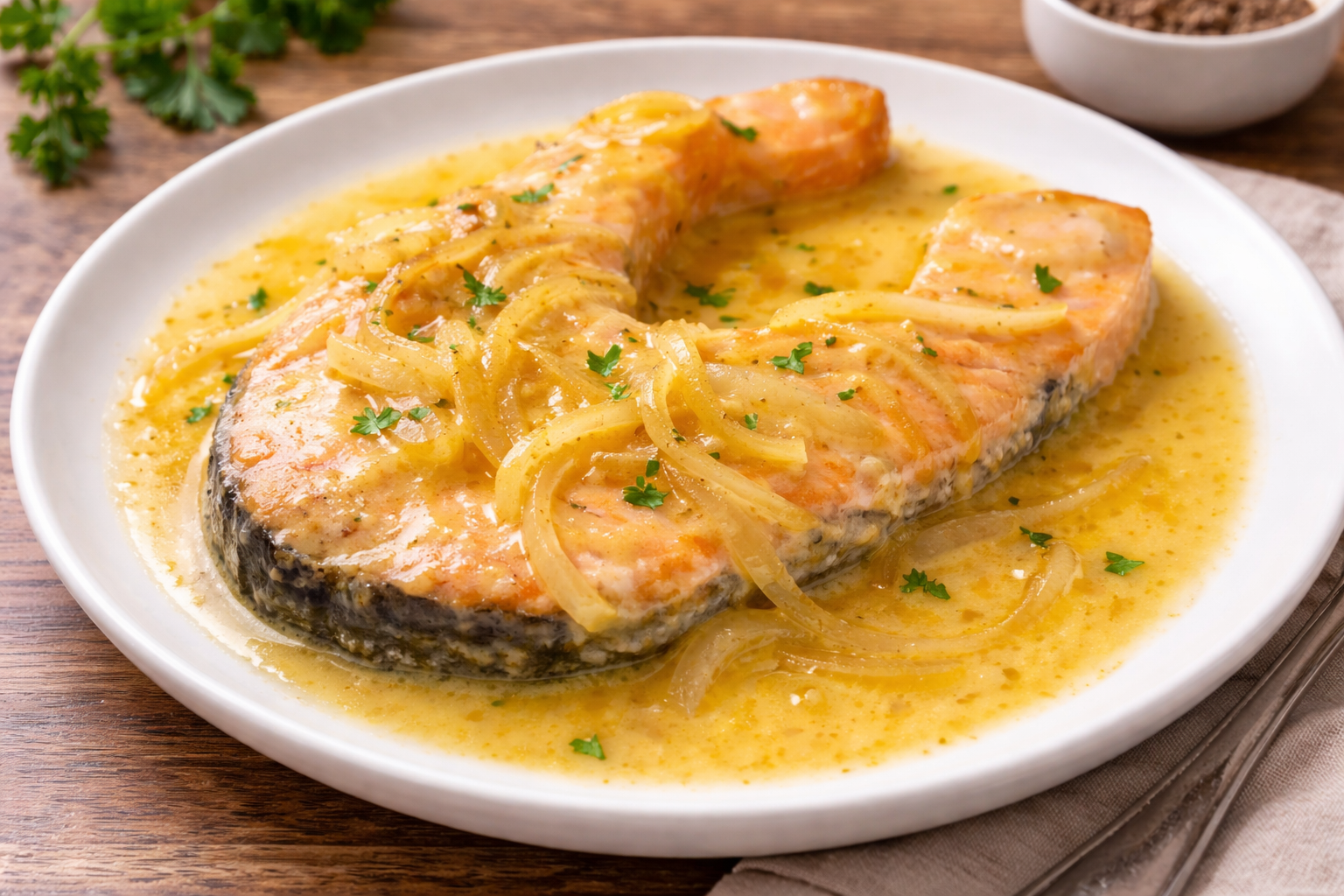 Saumon fondant à la moutarde et crème au cookeo