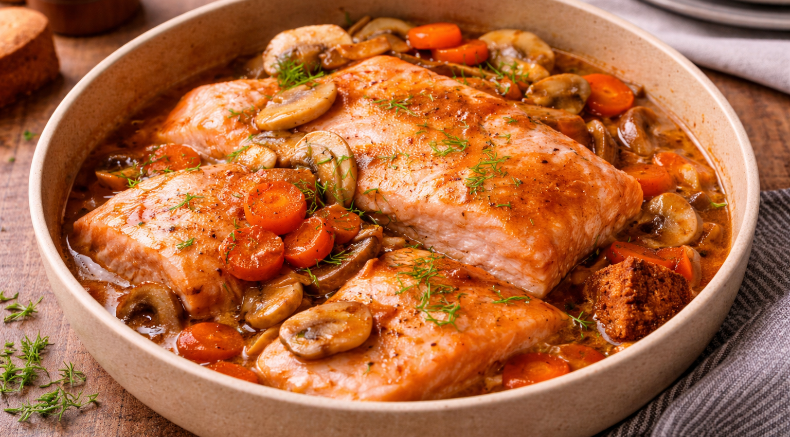 Saumon mijoté à la bière et pain d’épices au Cookeo