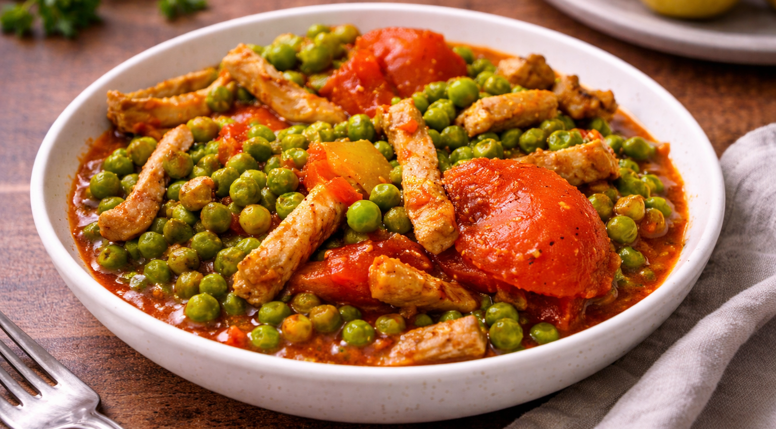 Sauté de porc aux petits pois et tomates au Cookeo