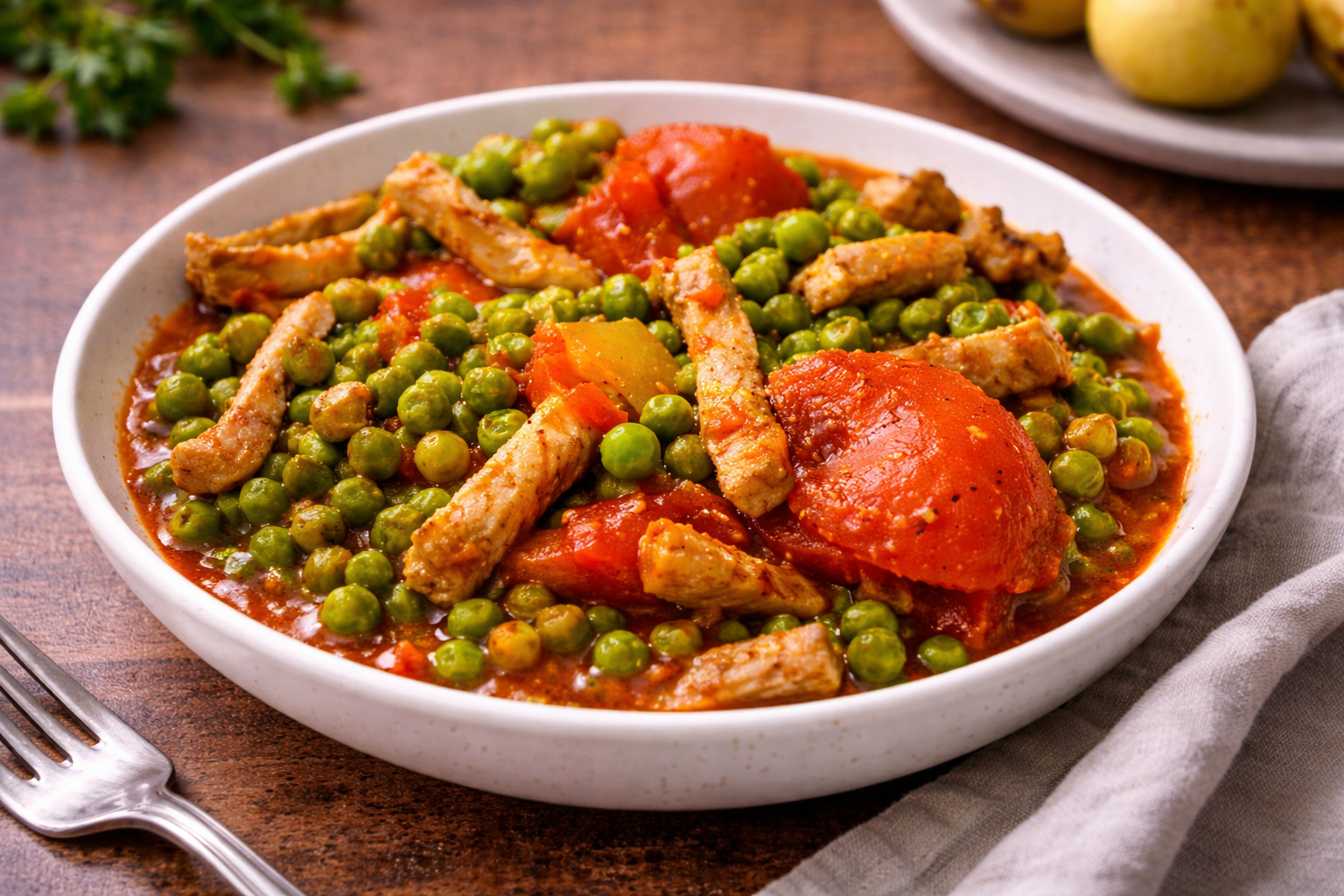 Sauté de porc aux petits pois et tomates au Cookeo
