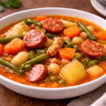 Soupe rustique aux légumes et chorizo au robot multi-cuiseur cookéo