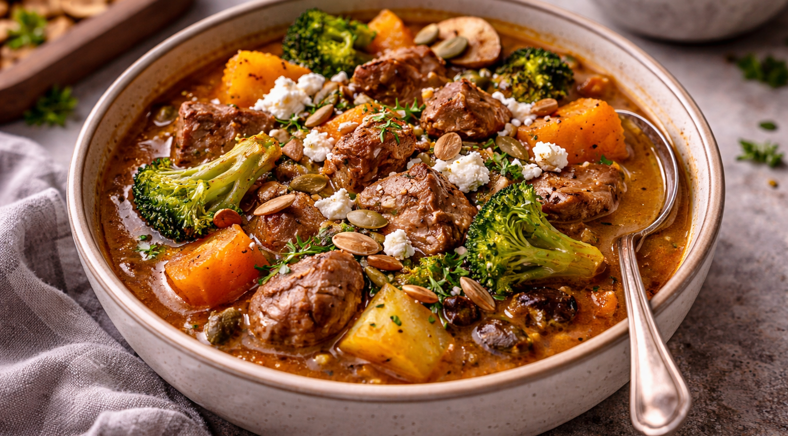 Velouté oriental d’agneau aux légumes rôtis