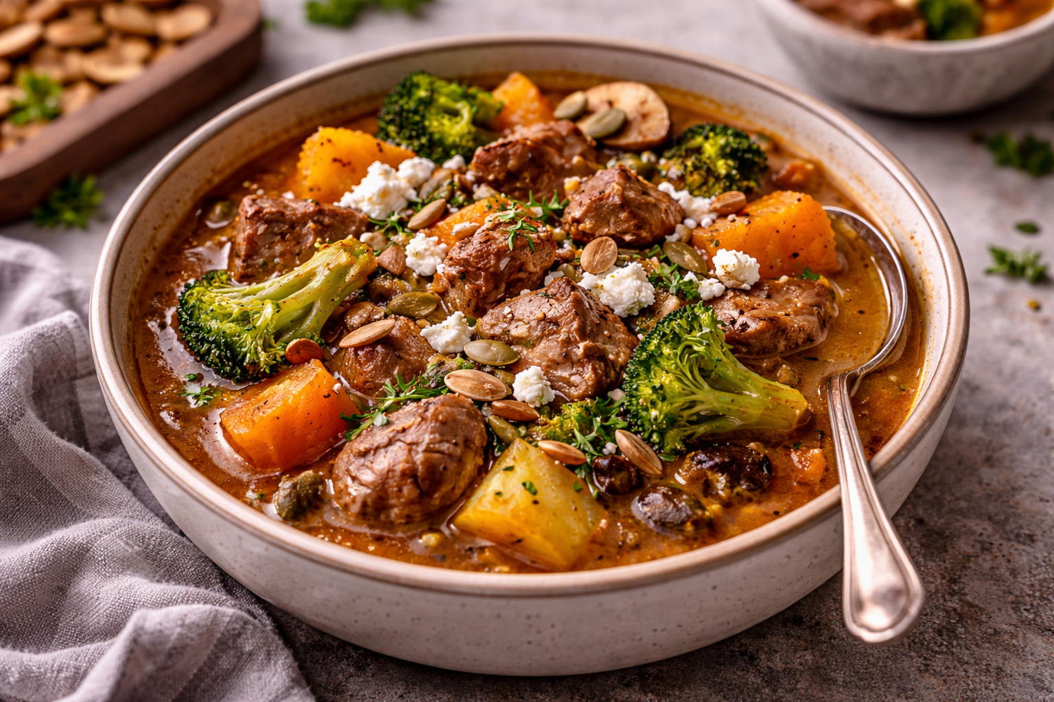 Velouté oriental d’agneau aux légumes rôtis