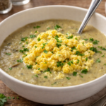 Velouté poireaux-champignons avec oeuf brouillé minute à l'autocuiseur Moulinex