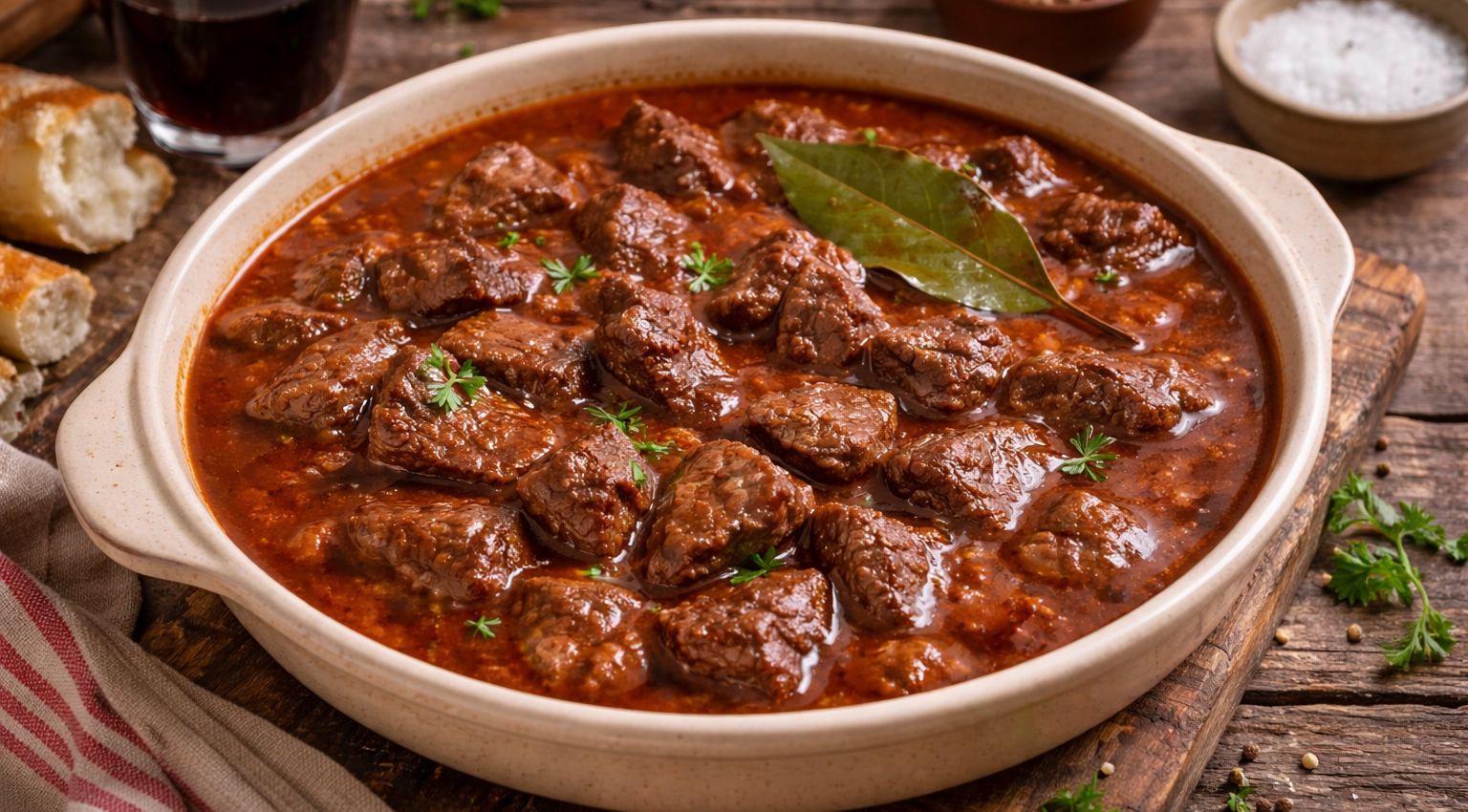Bœuf fondant au vin rouge