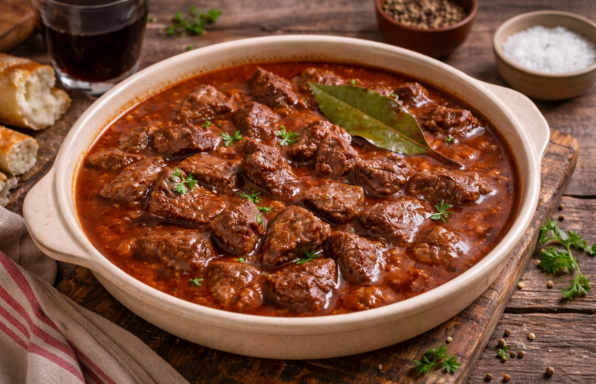 Bœuf fondant au vin rouge