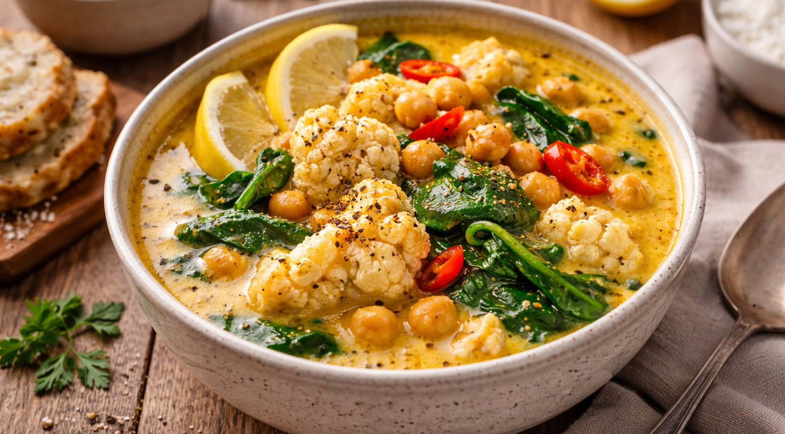 Curry onctueux de chou-fleur & pois chiches au Cookeo