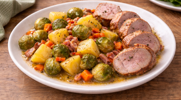 Filet mignon fondant aux choux de Bruxelles et lardons au Cookeo