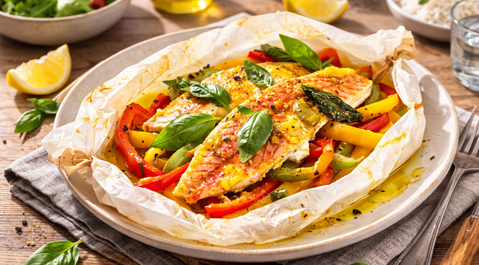 Papillotes de rouget au curry et poivrons vapeur au Cookeo