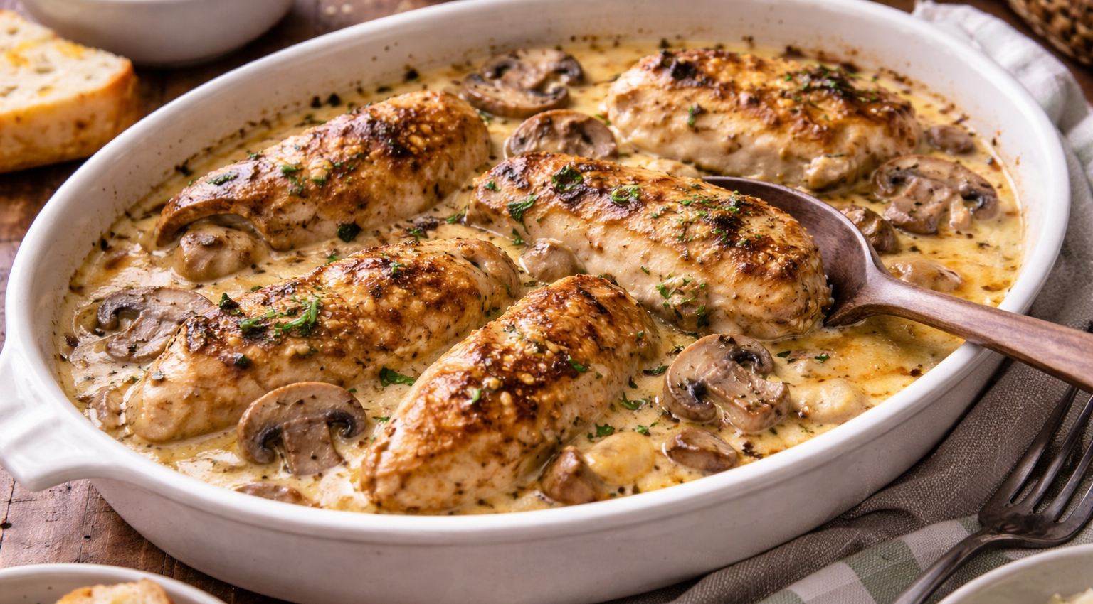 Poulet fondant au gouda affiné et crème onctueuse