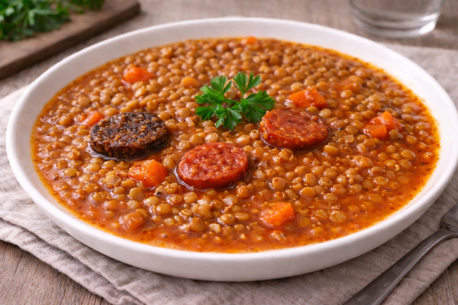 Lentilles express au Cookeo, chorizo et boudin de potiron