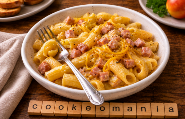 Penne crémeuses façon welsh au Cookeo, cheddar fondant, jambon et bière ambrée