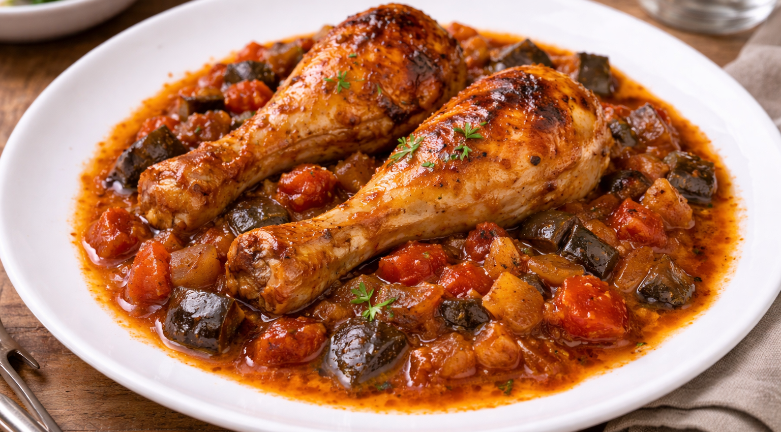 Pilons de poulet aux aubergines façon provençale au Cookeo