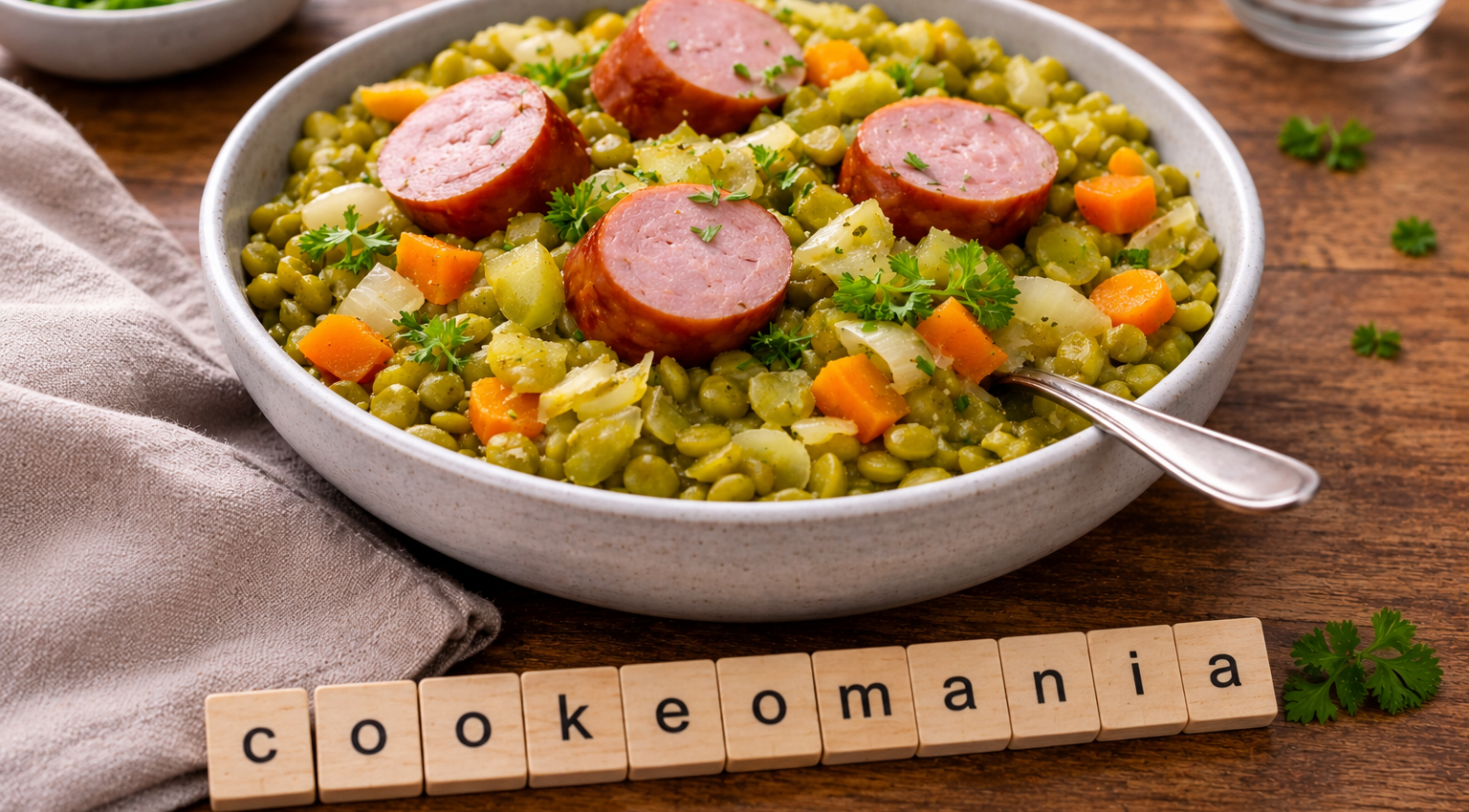 Pois cassés mijotés à la saucisse fumée au Cookeo