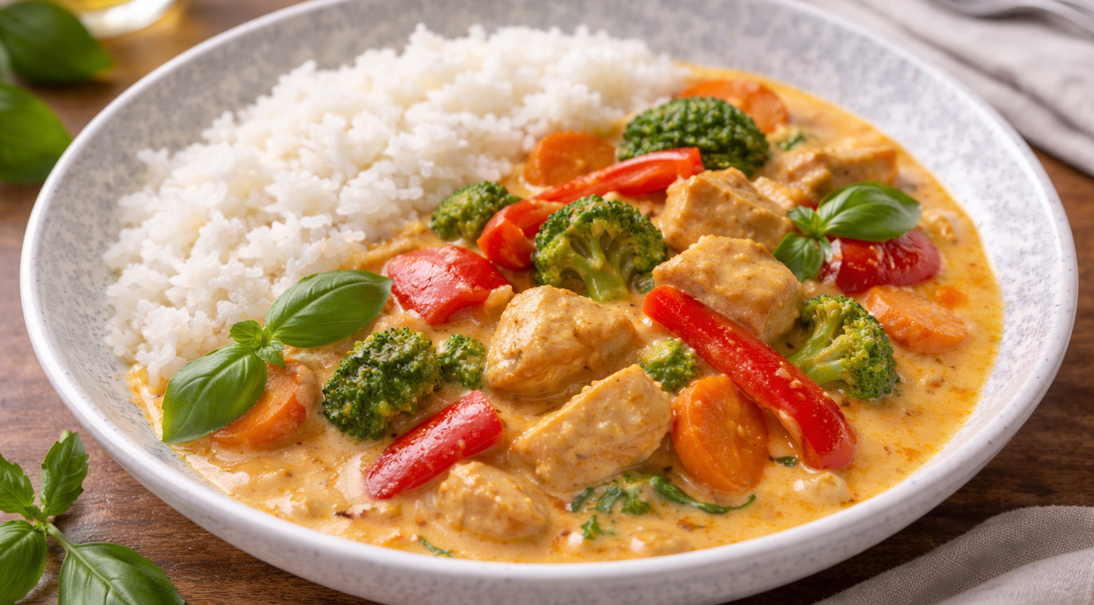 Poulet coco au curry rouge et légumes au Cookeo