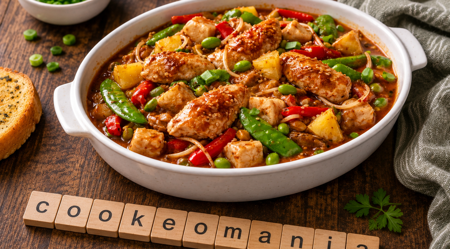 Poulet exotique sucré-salé au Cookeo, ananas, légumes croquants et sauce asiatique