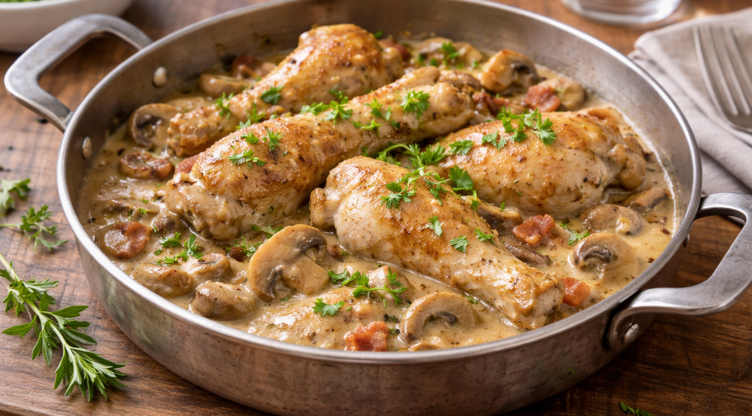 Poulet façon normande au cidre et champignons au Cookeo