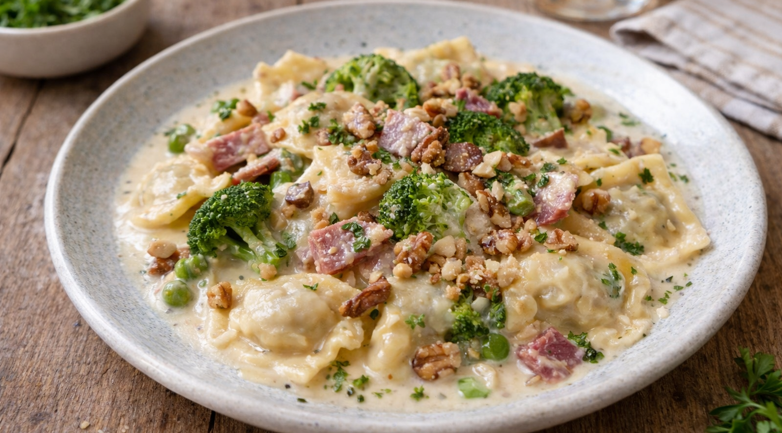 Raviolis fondants au bleu, noix et brocoli au Cookeo