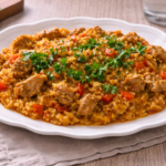 Riz fondant au porc et poivron rouge au multicuiseur Moulinex