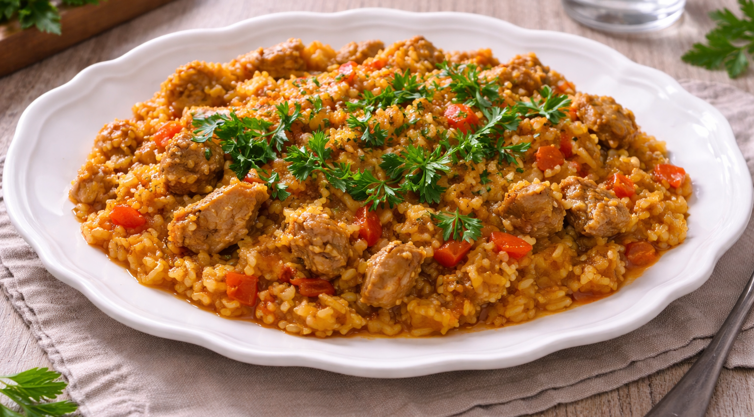 Riz fondant au porc et poivron rouge au Cookeo