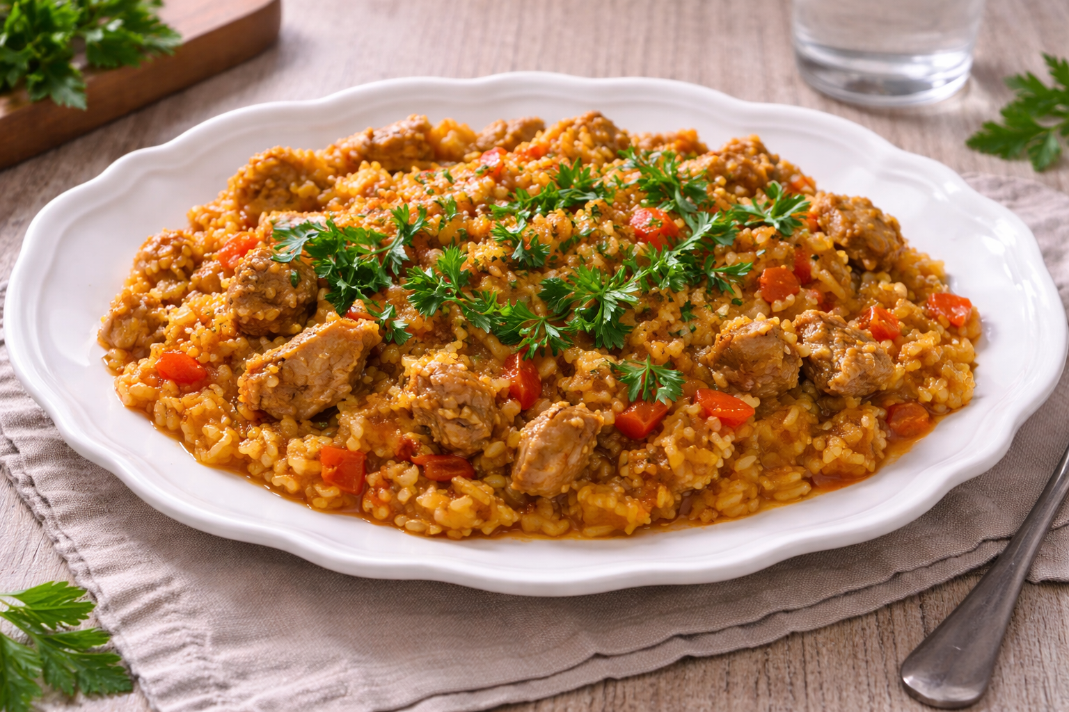 Riz fondant au porc et poivron rouge au Cookeo